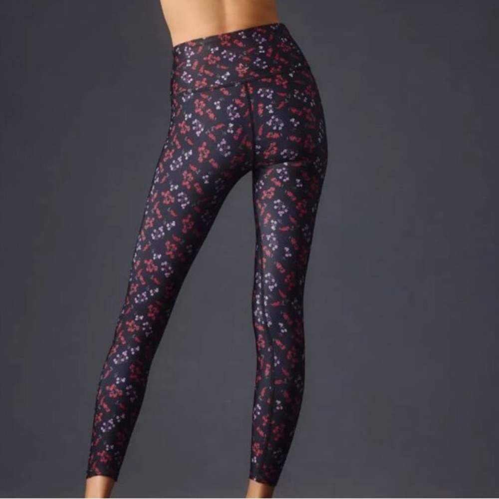 NWT Anthropologie Beyond Yoga High-Rise Midi Leggings Black Red Pull On XS - Picture 4 of 13